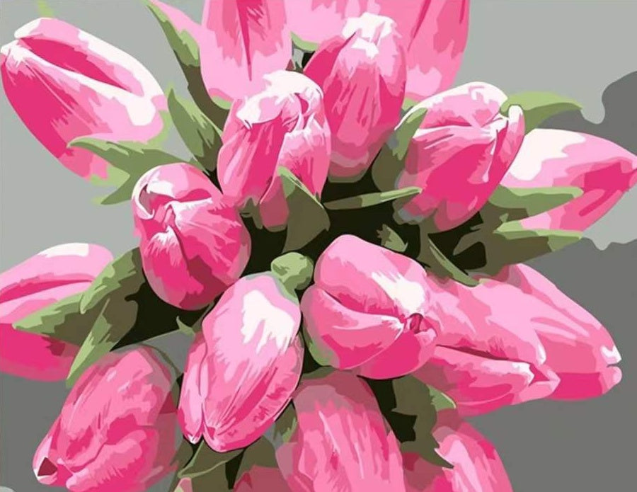 Ramo Bonito de Tulipán de Color Rosado Pintar por Números