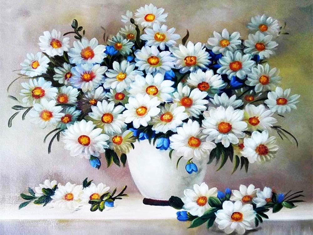 Ramo de Camomilas en Florero Blanco Pintar por Números