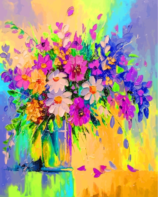Ramo de Crisantemos con Fondo Colorido Pintar por Números