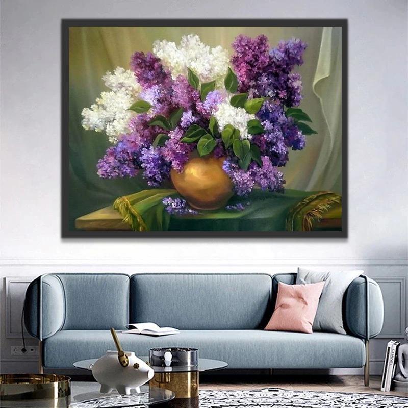 Ramo de Flores Bonitas en Florero Dorado Pintar por Números