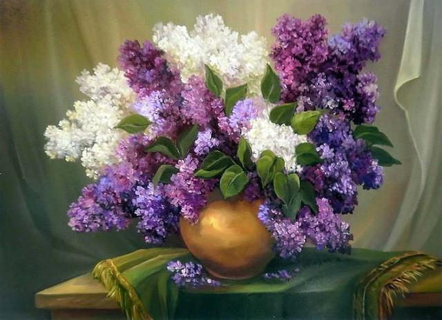 Ramo de Flores Bonitas en Florero Dorado Pintar por Números