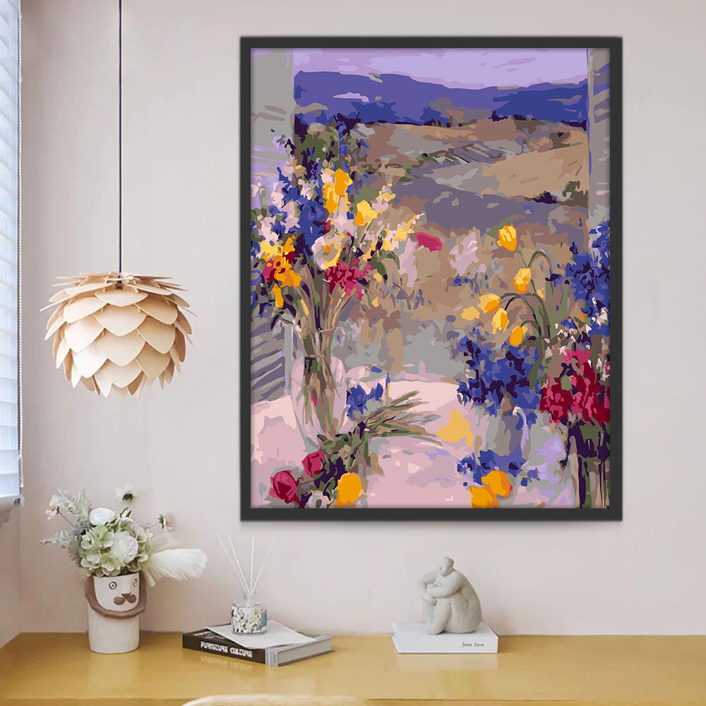 Ramo de Flores en Florero Junto a la Ventana Pintar por Números