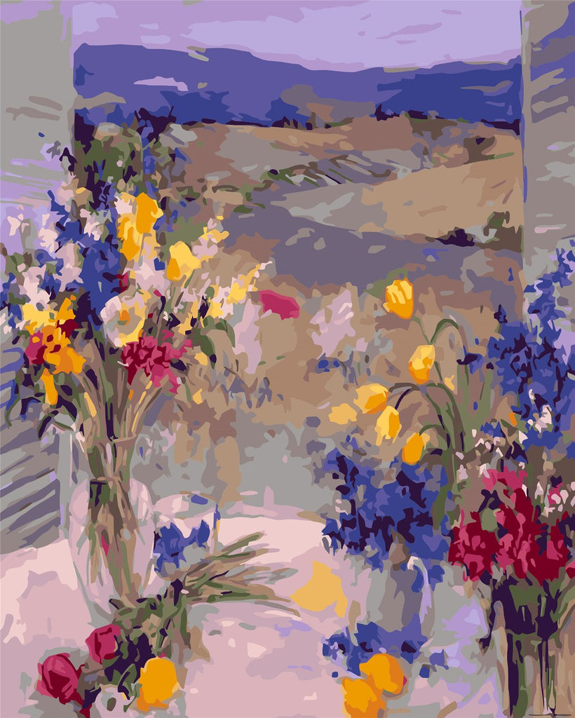 Ramo de Flores en Florero Junto a la Ventana Pintar por Números