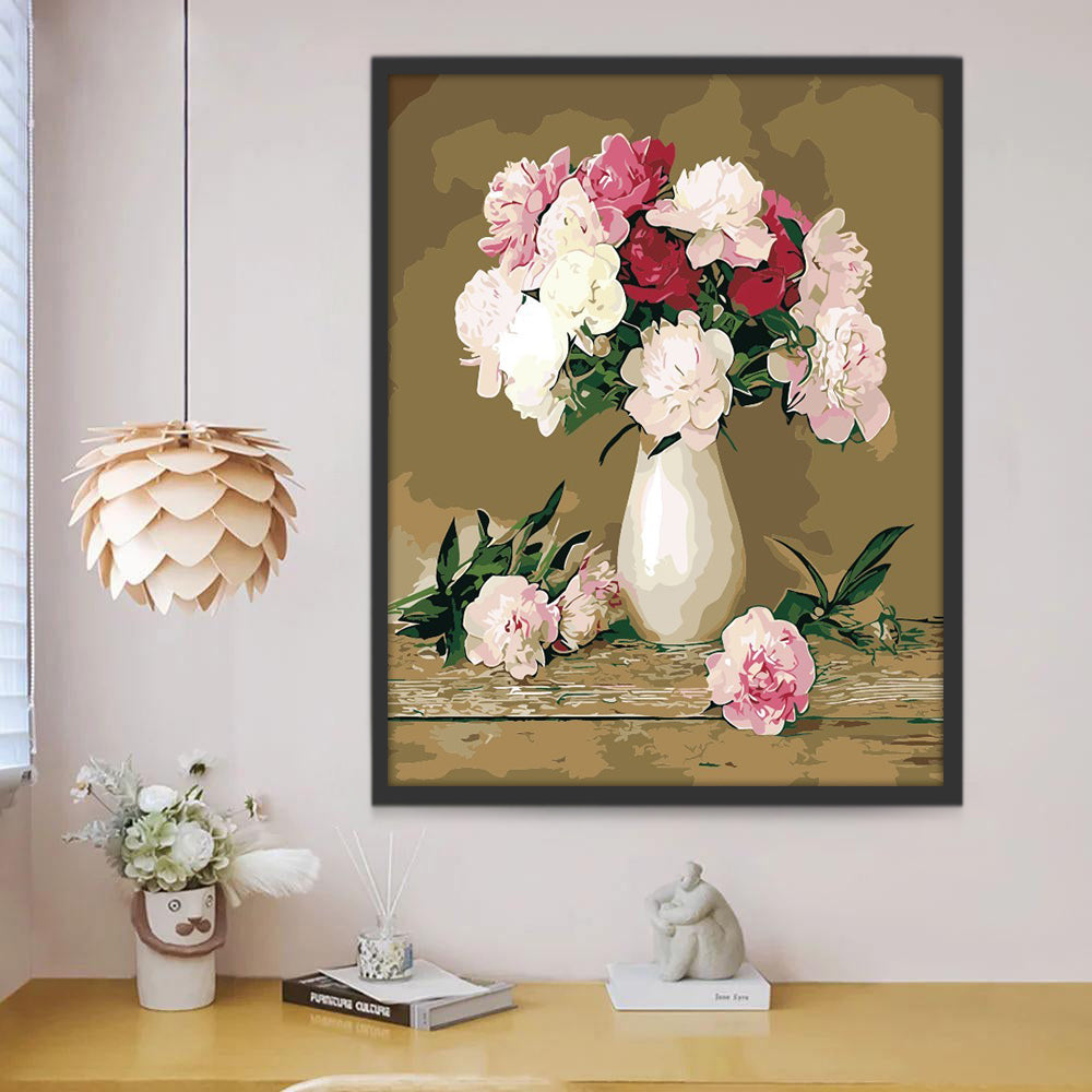 Ramo de Flores Hermosas en Florero Blanco Pintar por Números