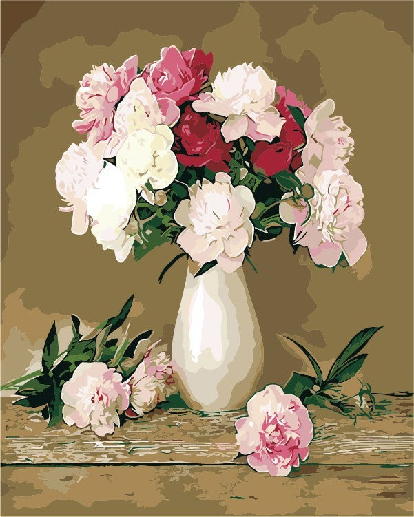 Ramo de Flores Hermosas en Florero Blanco Pintar por Números