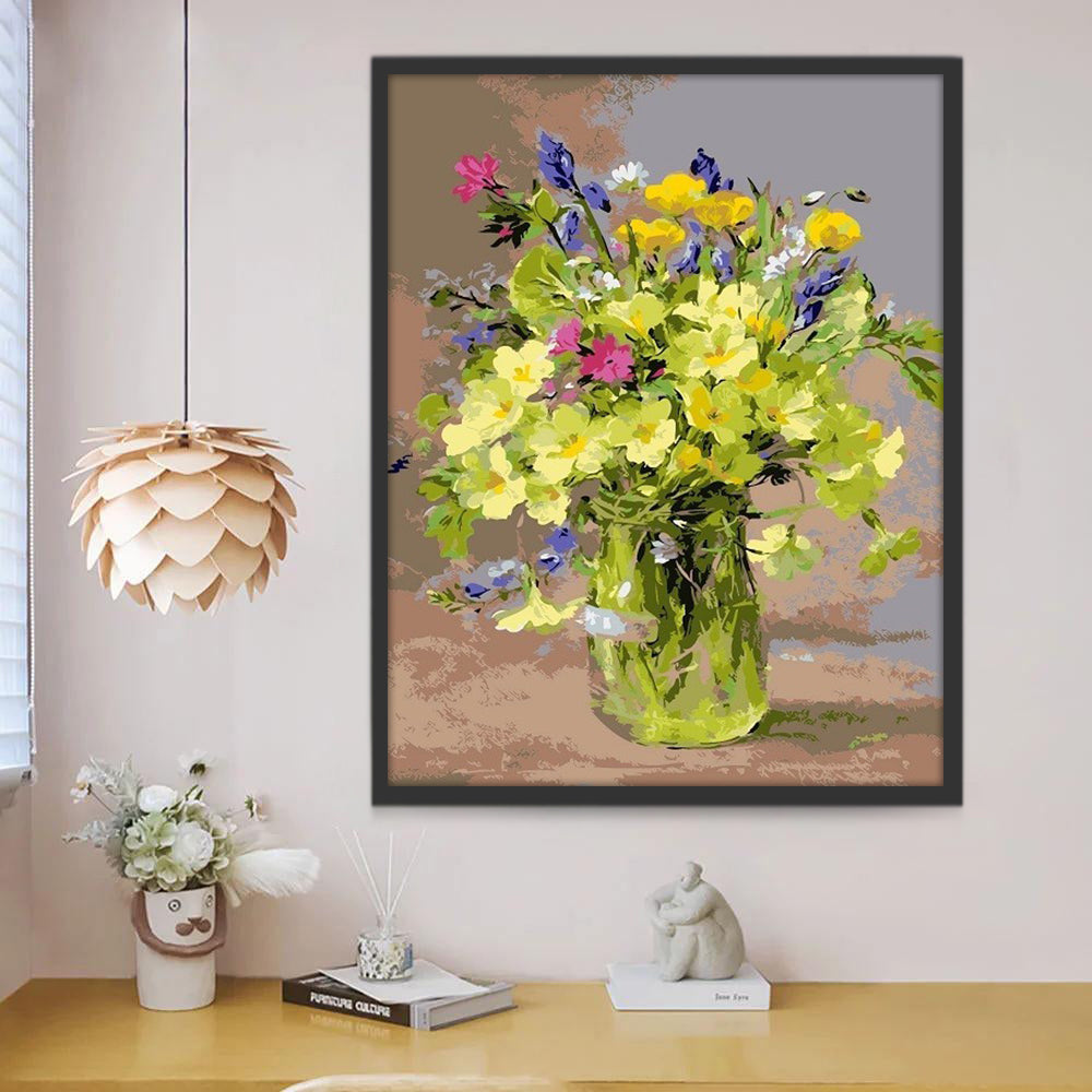 Ramo de Flores Hermosas en Florero Verde Pintar por Números