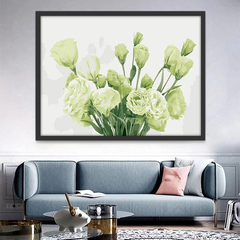 Ramo de Flores Verdes Claras en el Fondo Blanco Pintar por Números