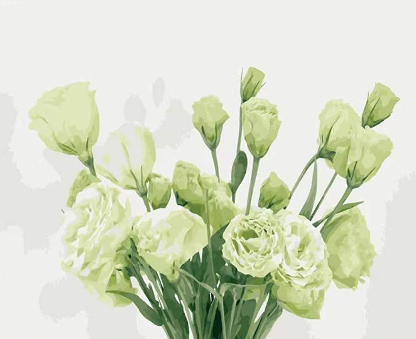 Ramo de Flores Verdes Claras en el Fondo Blanco Pintar por Números