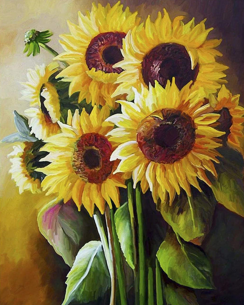 Ramo de Girasol en el Fondo de Color Oscuro Pintar por Números