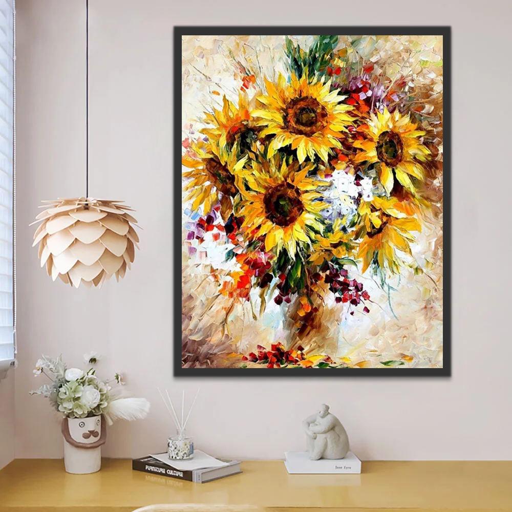 Ramo de Girasoles con Fondo Claro Pintar por Números