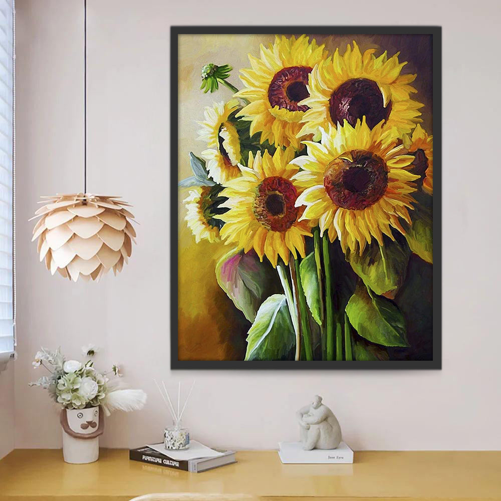 Ramo de Girasoles en el Fondo Oscuro Pintar por Números