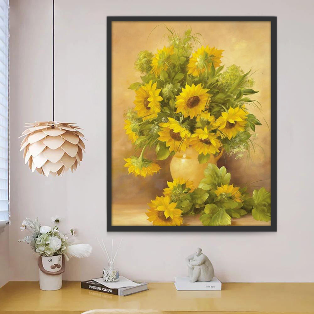 Ramo de Girasoles en Florero Amarillo Pintar por Números