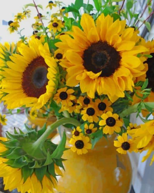 Ramo de Girasoles en Florero Amarillo Pintar por Números