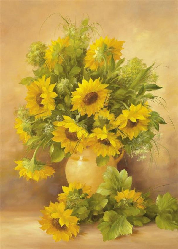 Ramo de Girasoles en Florero Amarillo Pintar por Números