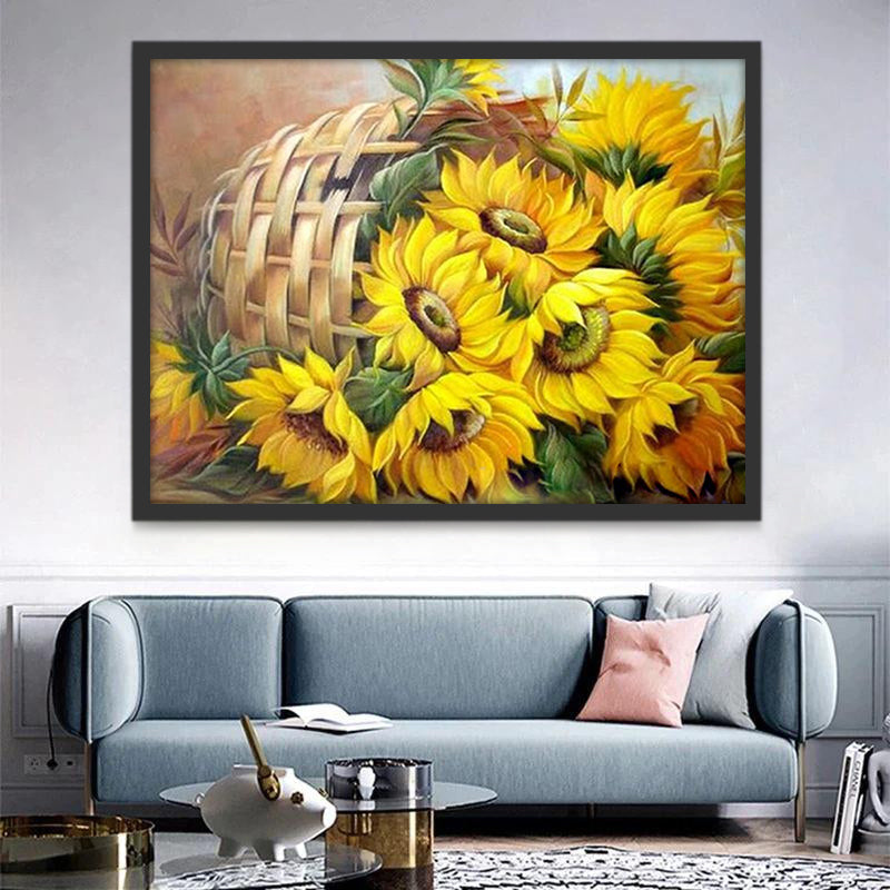Ramo de Girasoles en la Cesta Caída Pintar por Números