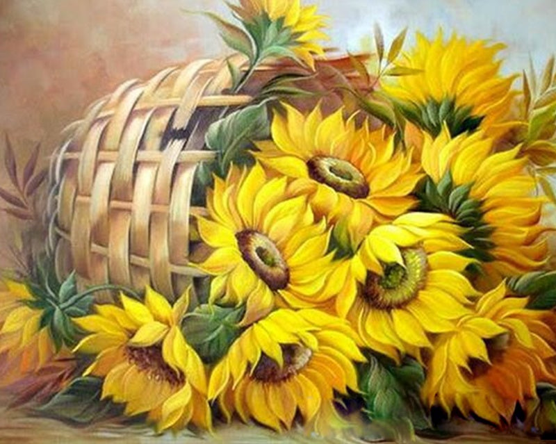 Ramo de Girasoles en la Cesta Caída Pintar por Números