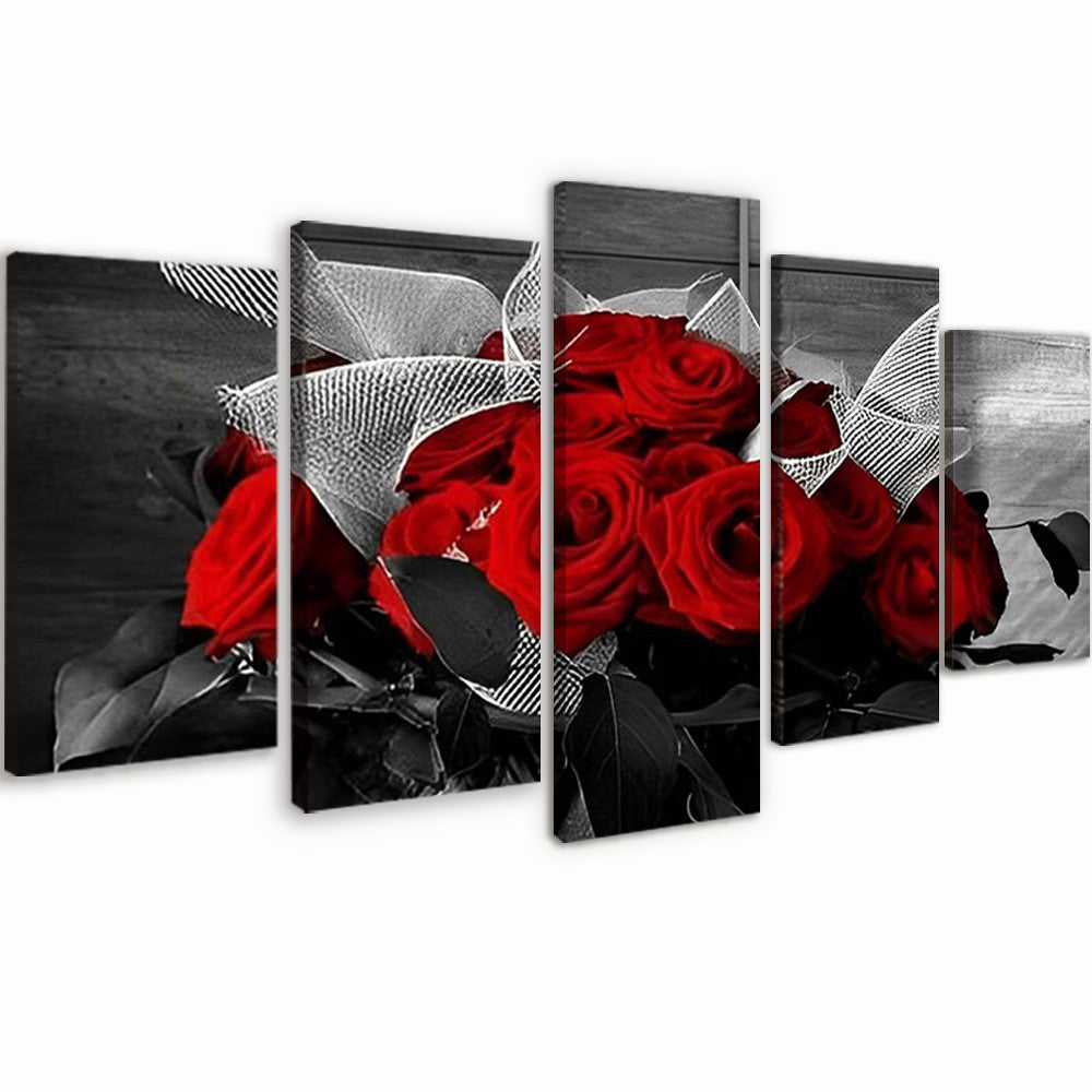 Ramo de Rosas Rojas con Fondo Gris 5 Partes Pintar por Números