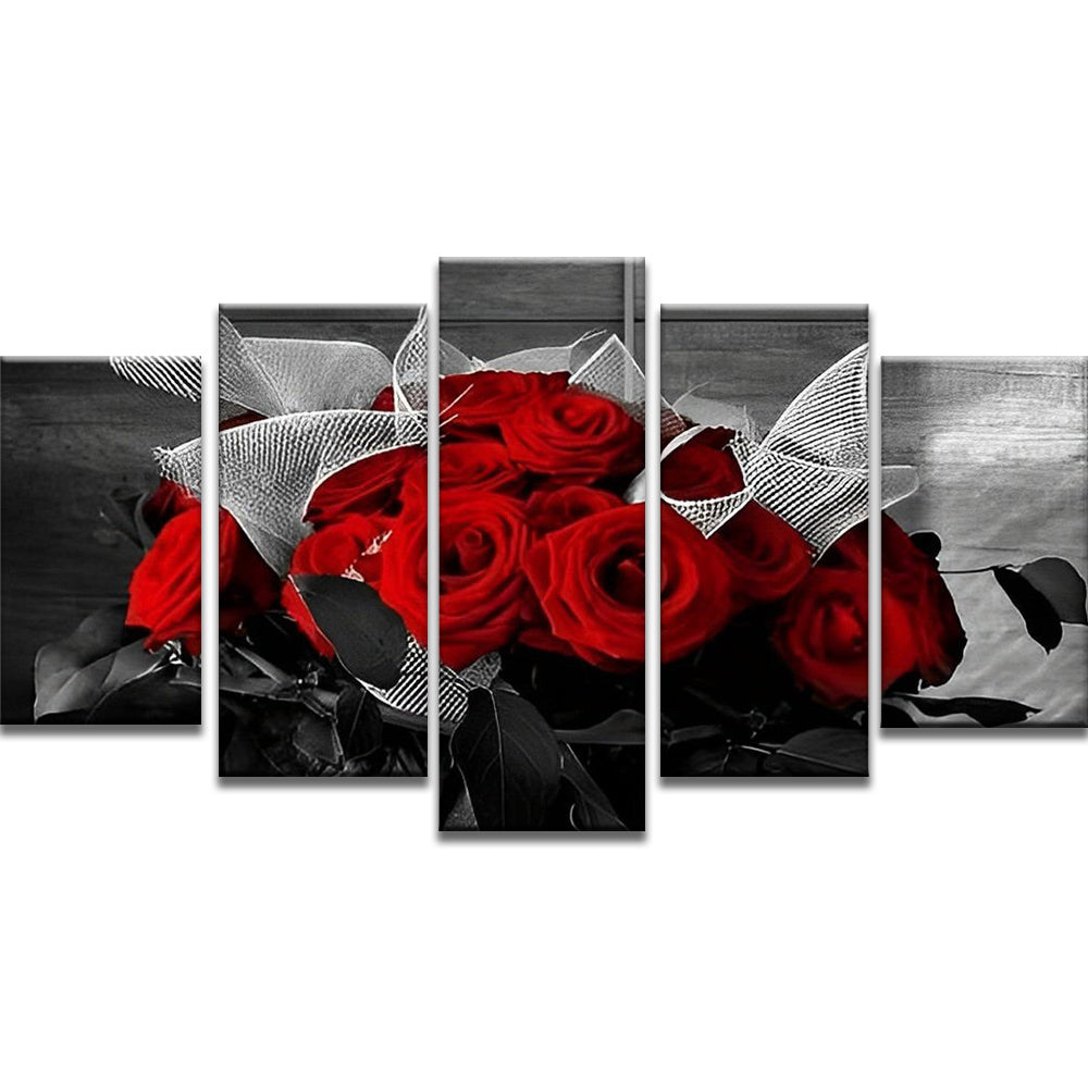 Ramo de Rosas Rojas con Fondo Gris 5 Partes Pintar por Números