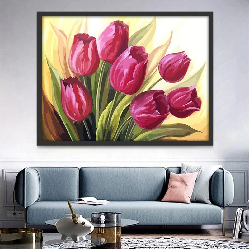 Ramo de Tulipán Morado Oscuro Pintar por Números
