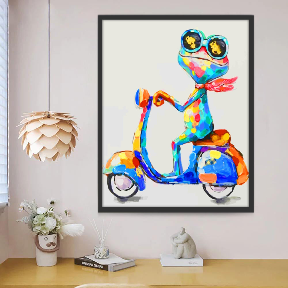 Rana Colorida Montando en Moto Eléctrica Pintar por Números