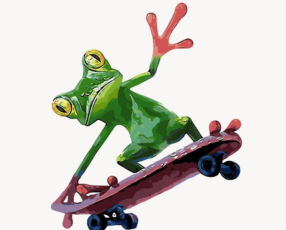 Rana Jugando al Skateboard Pintar por Números
