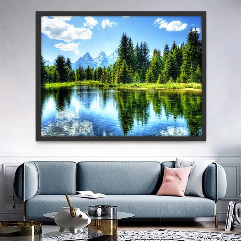 Reflejos del Cielo Azul y Bosque Pintar por Números