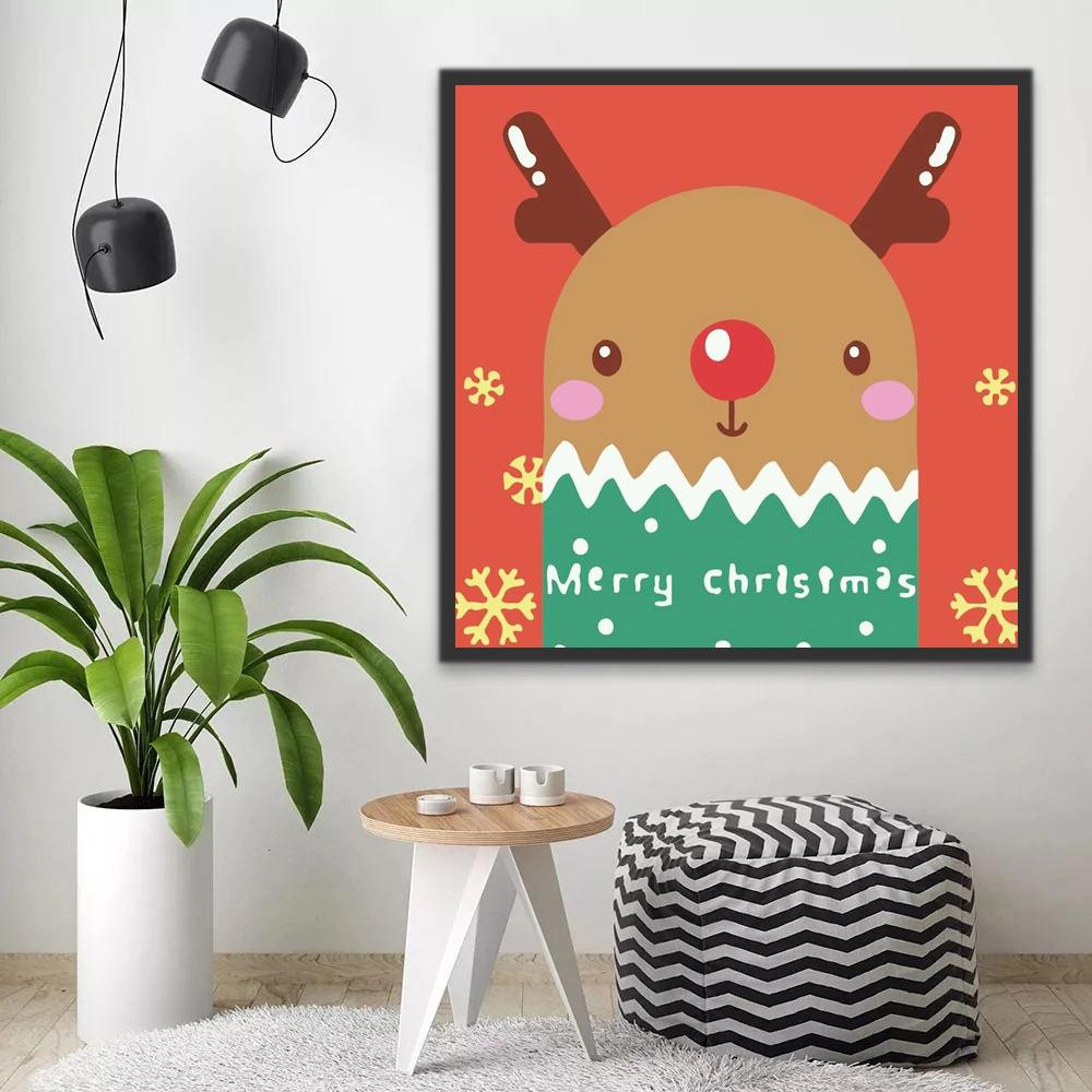 Reno Adorable de Navidad con Bufanda Verde Pintar por Números