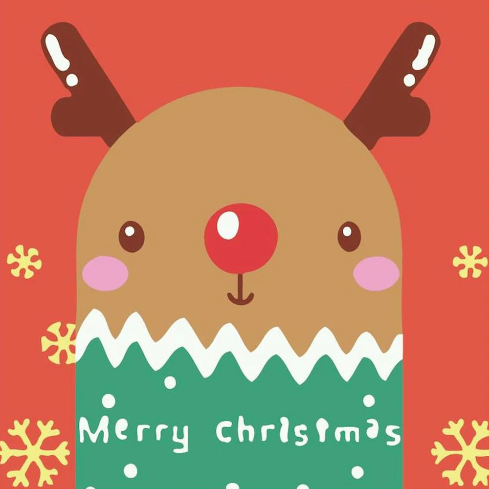 Reno Adorable de Navidad con Bufanda Verde Pintar por Números