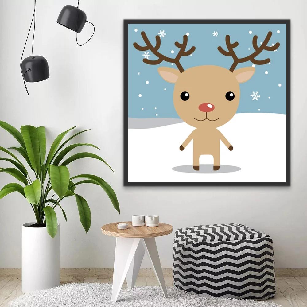 Reno Adorable de Navidad en la Nieve Pintar por Números