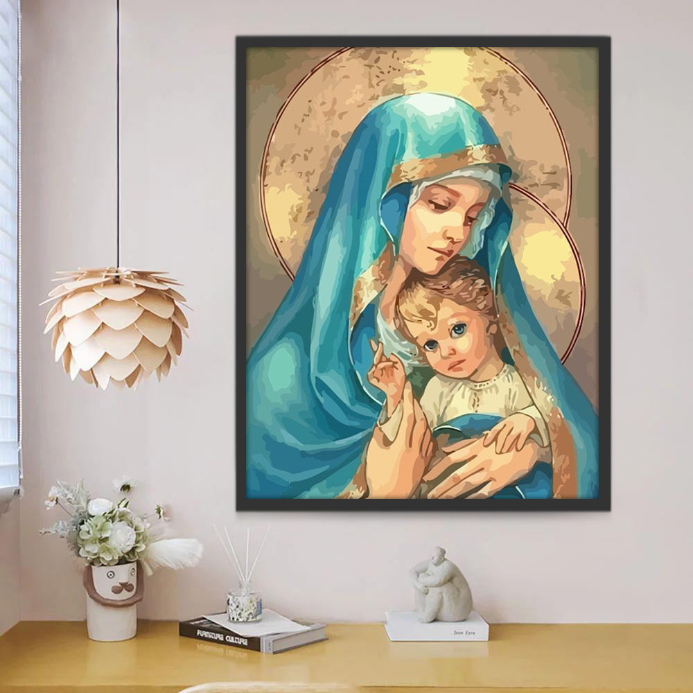 Representación de Virgen María con el Niño Jesús Pintar por Números