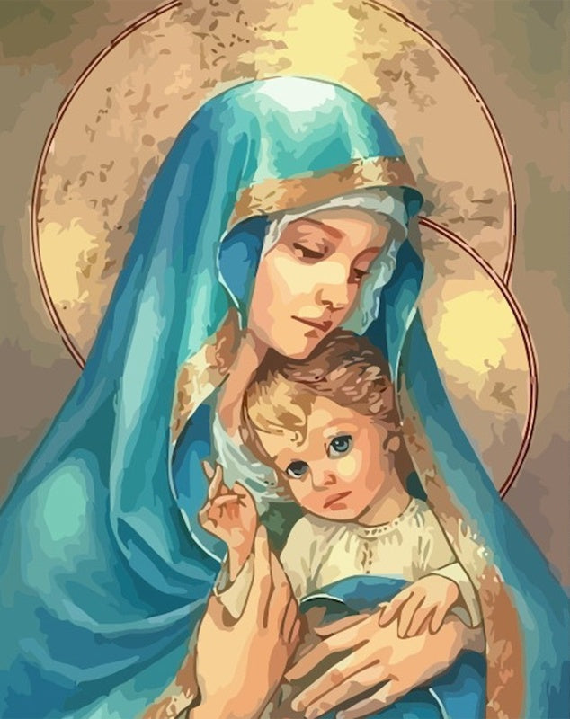 Representación de Virgen María con el Niño Jesús Pintar por Números