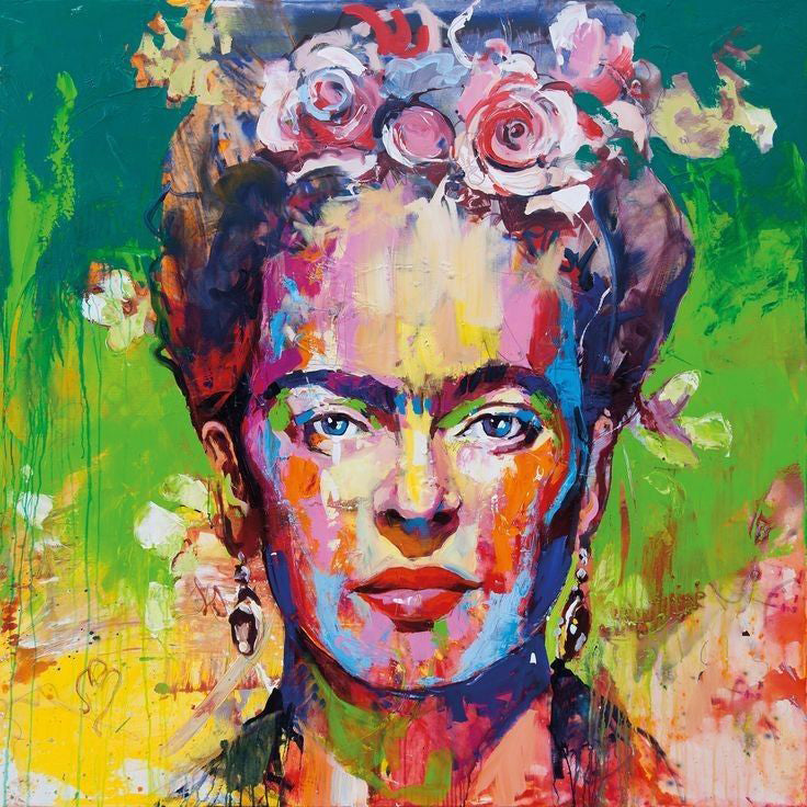 Retrato Colorido de Frida Kahlo y Flores Pintar por Números