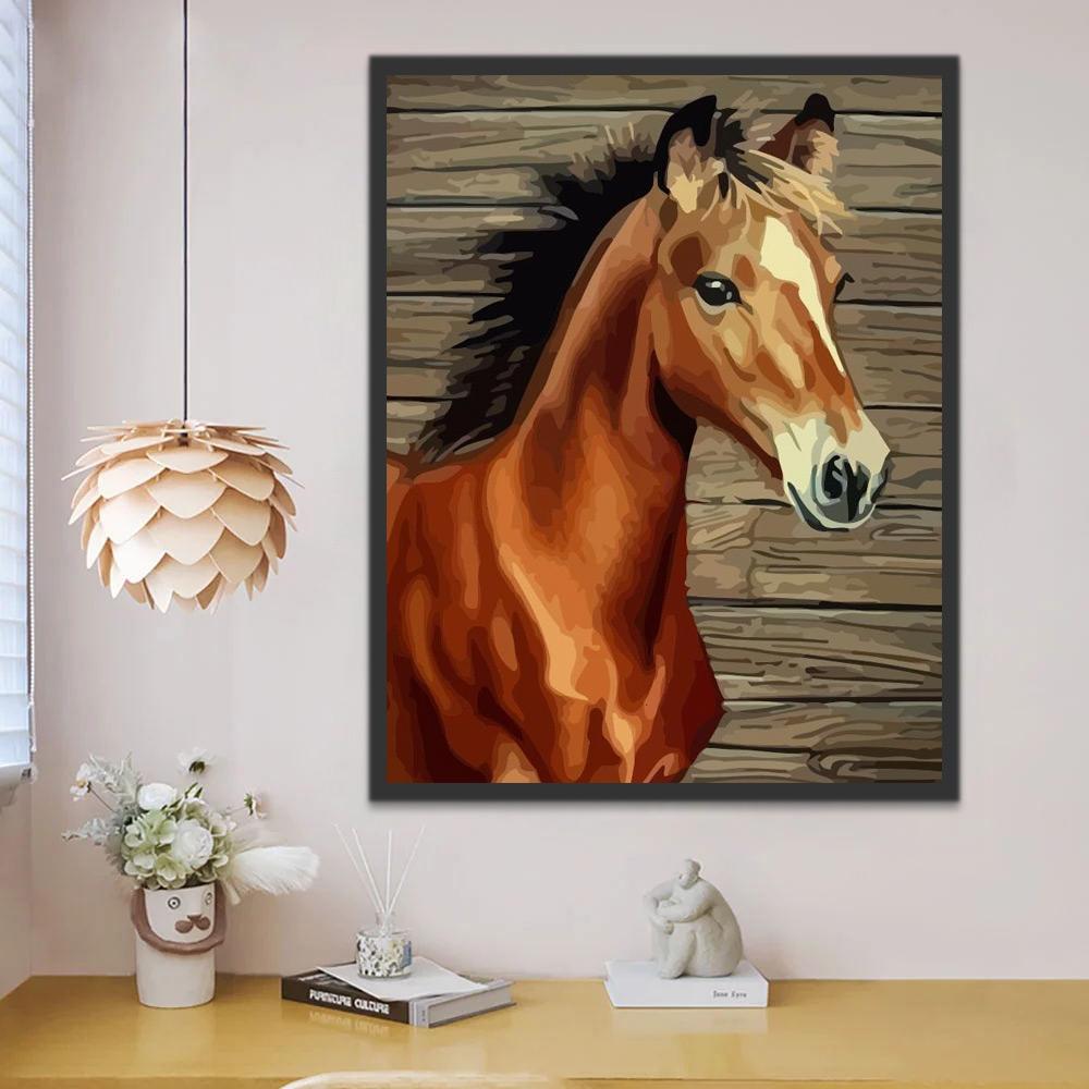 Retrato de Caballo Marrón con Melena Negra Pintar por Números