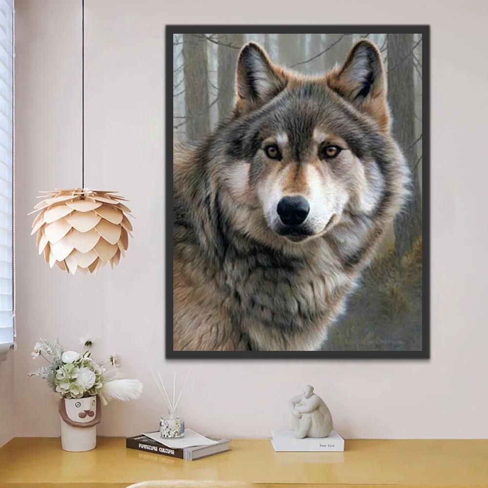 Retrato de Lobo con Fondo de Árboles Pintar por Números