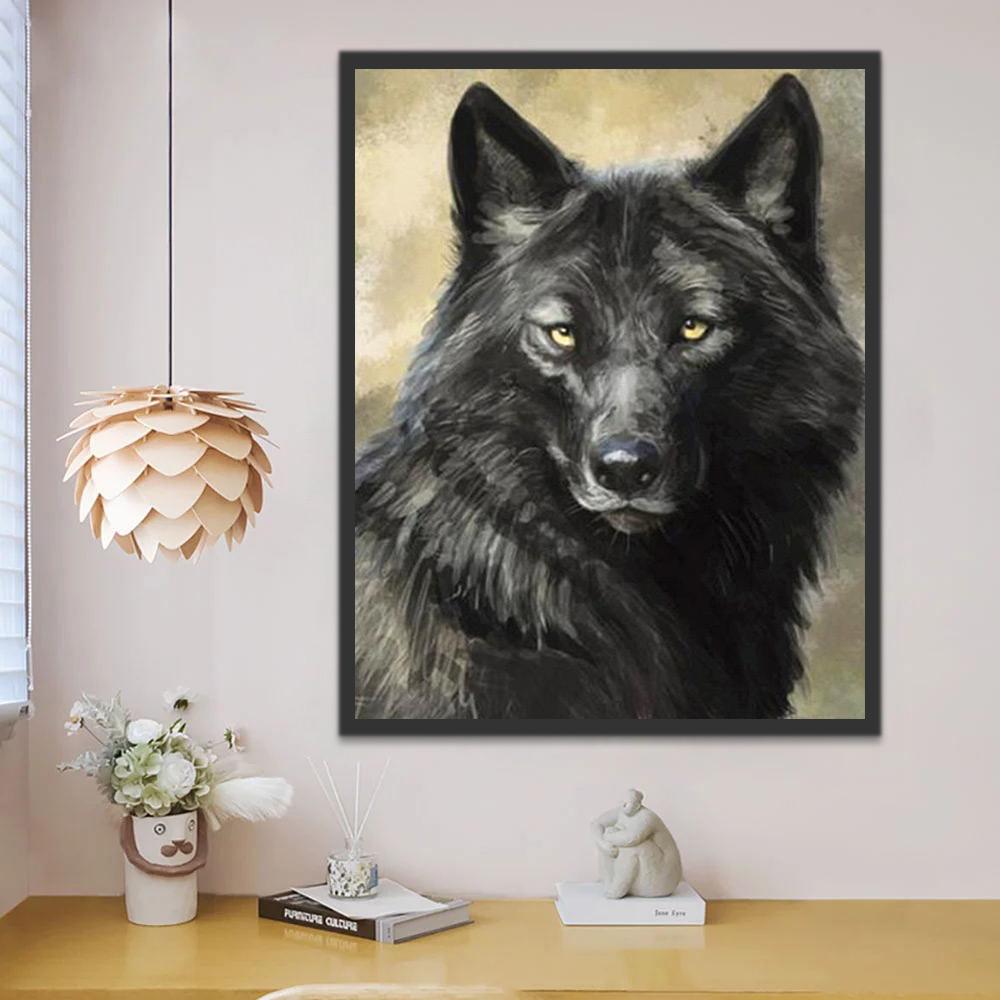 Retrato de Lobo Negro Mirando Hacia Arriba Pintar por Números