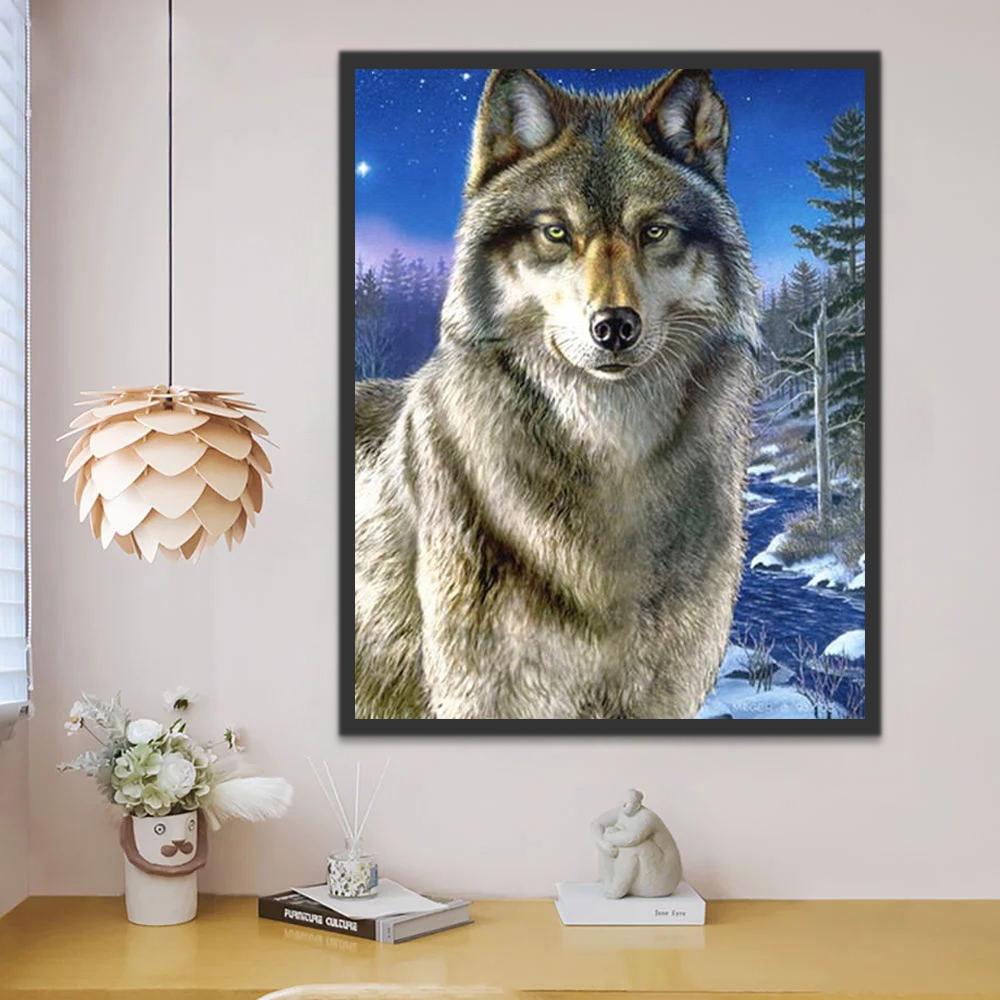 Retrato de Lobo y Bosque Invernal Pintar por Números
