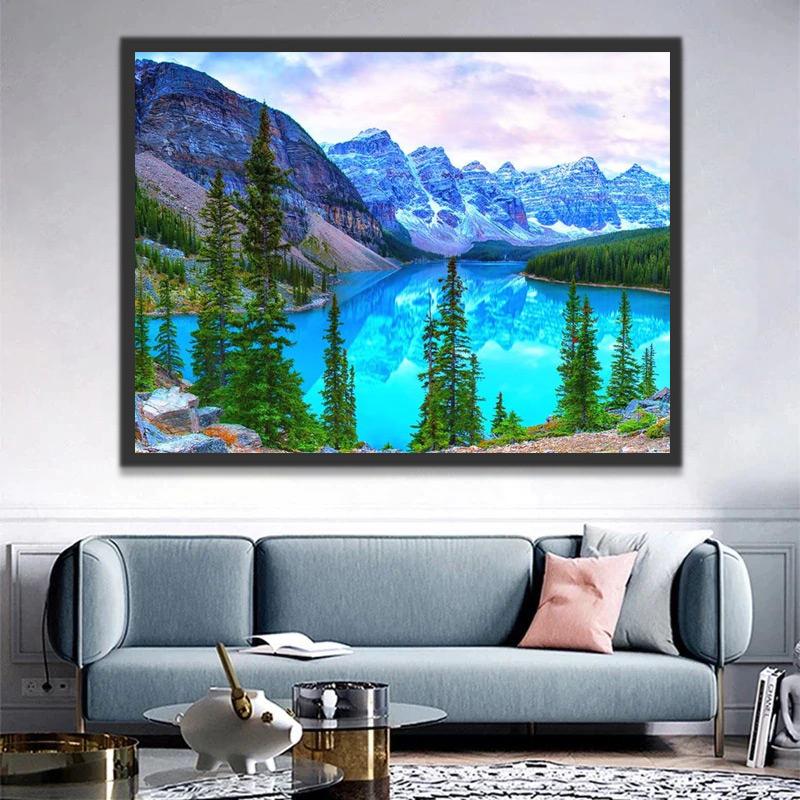 Río Azul Claro entre Montañas Pintar por Números