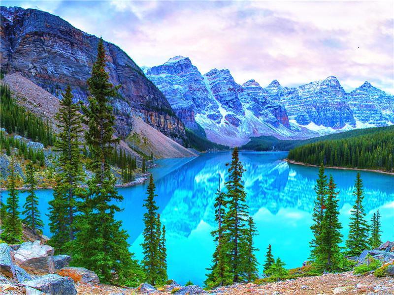 Río Azul Claro entre Montañas Pintar por Números