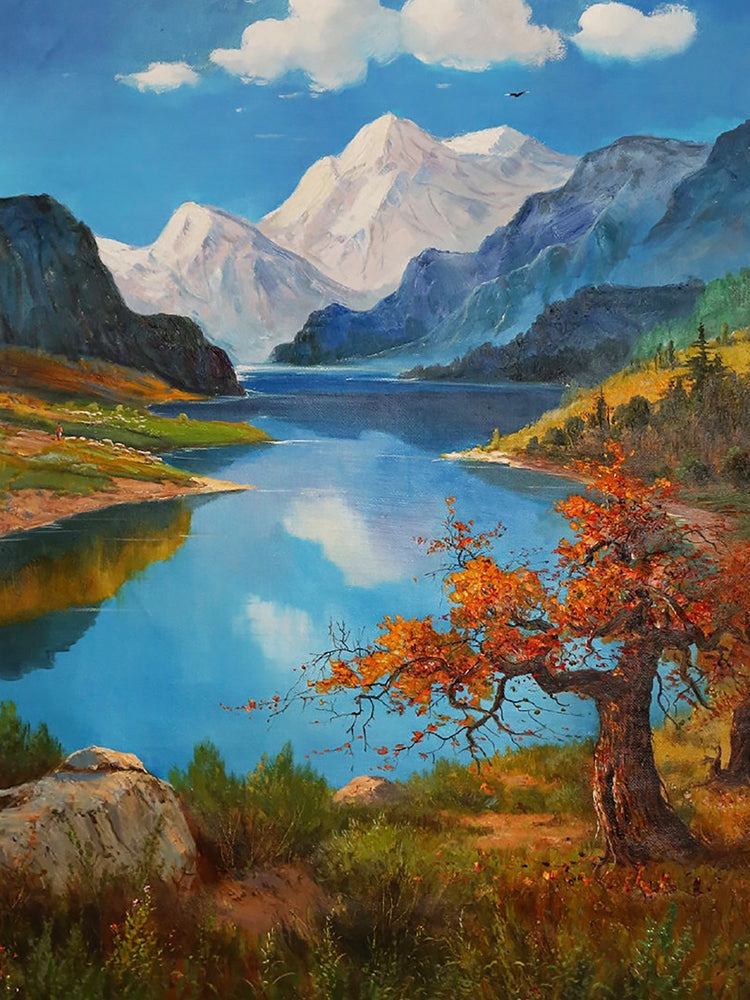 Río en el Valle de Otoño Pintar por Números