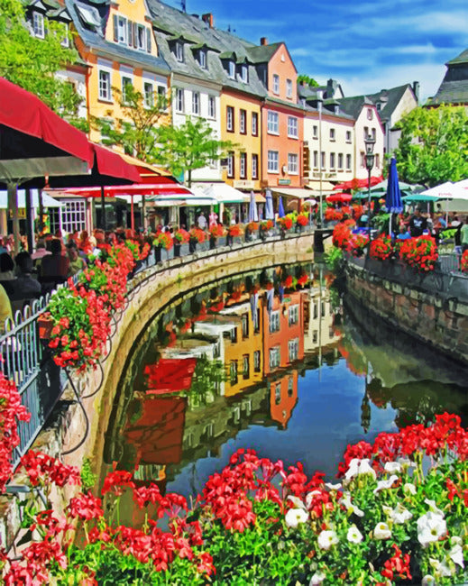 Río y Paseo con Flores Pintar por Números