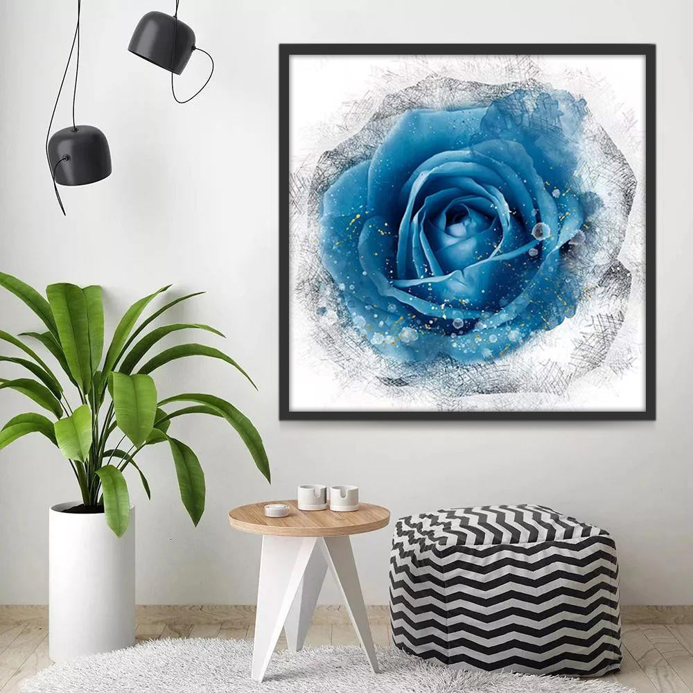 Rosa Bonita de Color Azul en el Fondo Blanco Pintar por Números