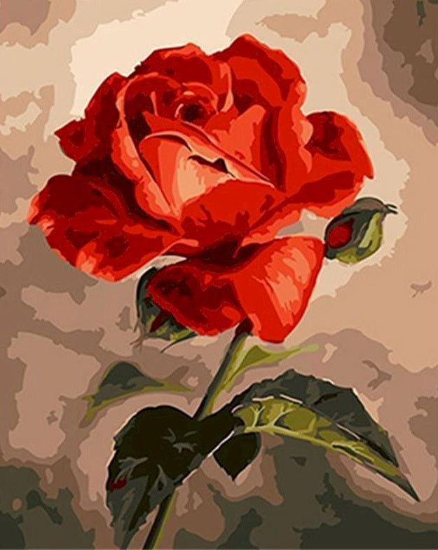 Rosa con Pétalos Rojos y Hojas Verdes Pintar por Números