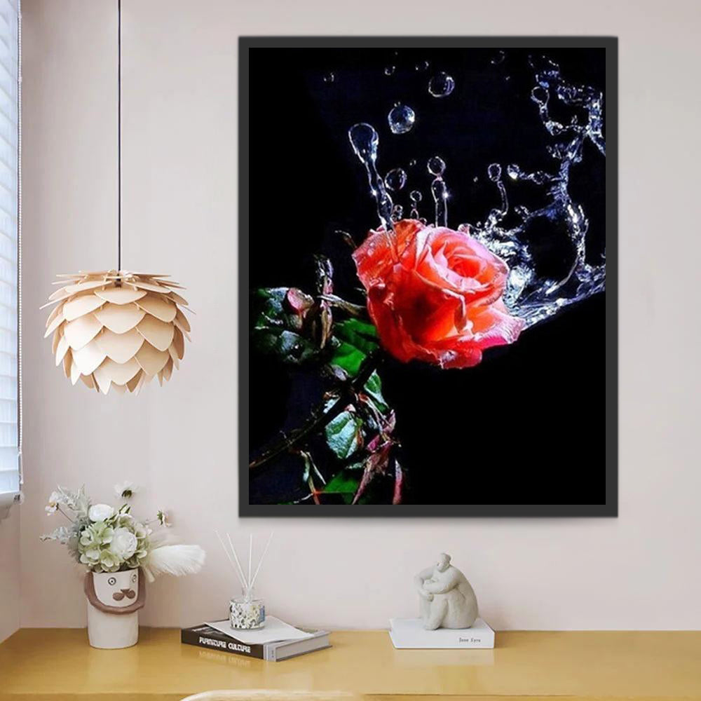 Rosa de Color Rojo con Agua Salpicada Pintar por Números