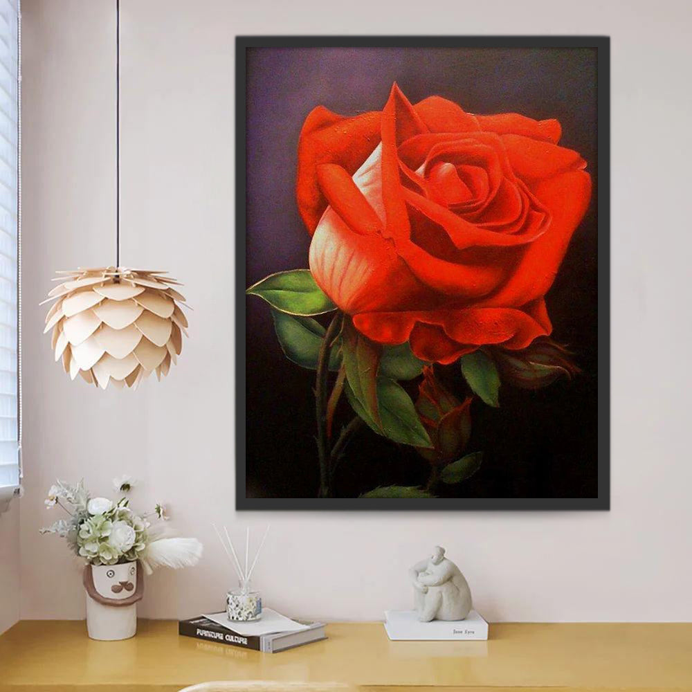 Rosa Roja con Hojas Verdes en la Oscuridad Pintar por Números