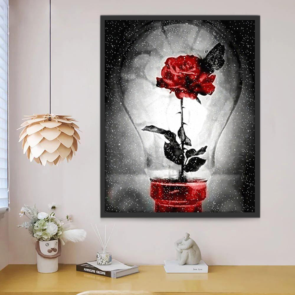 Rosa Roja Preservada en Bombilla de Vidrio Pintar por Números