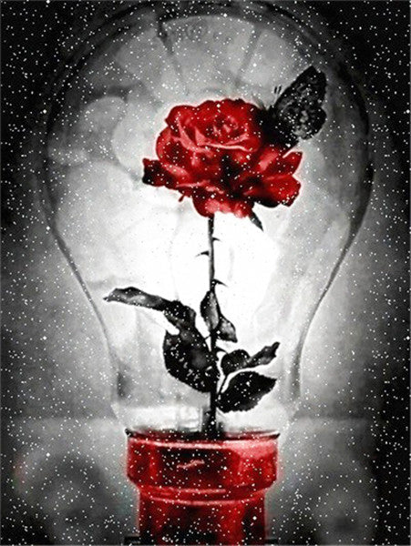 Rosa Roja Preservada en Bombilla de Vidrio Pintar por Números