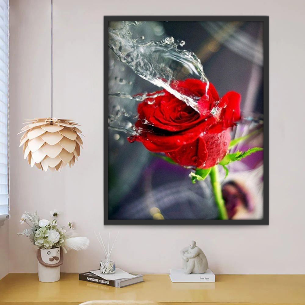 Rosa Roja y Agua Salpicada y Fondo Difuso Pintar por Números
