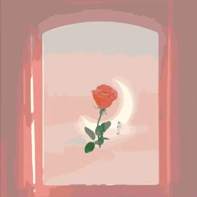 Rosa Roja y La Luna en Ventana Rosada Pintar por Números