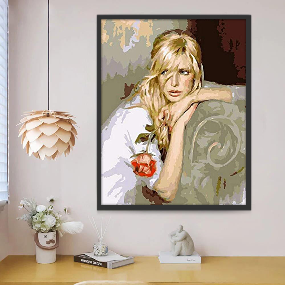 Rosa Roja y Mujer de Pelo Dorado Pintar por Números