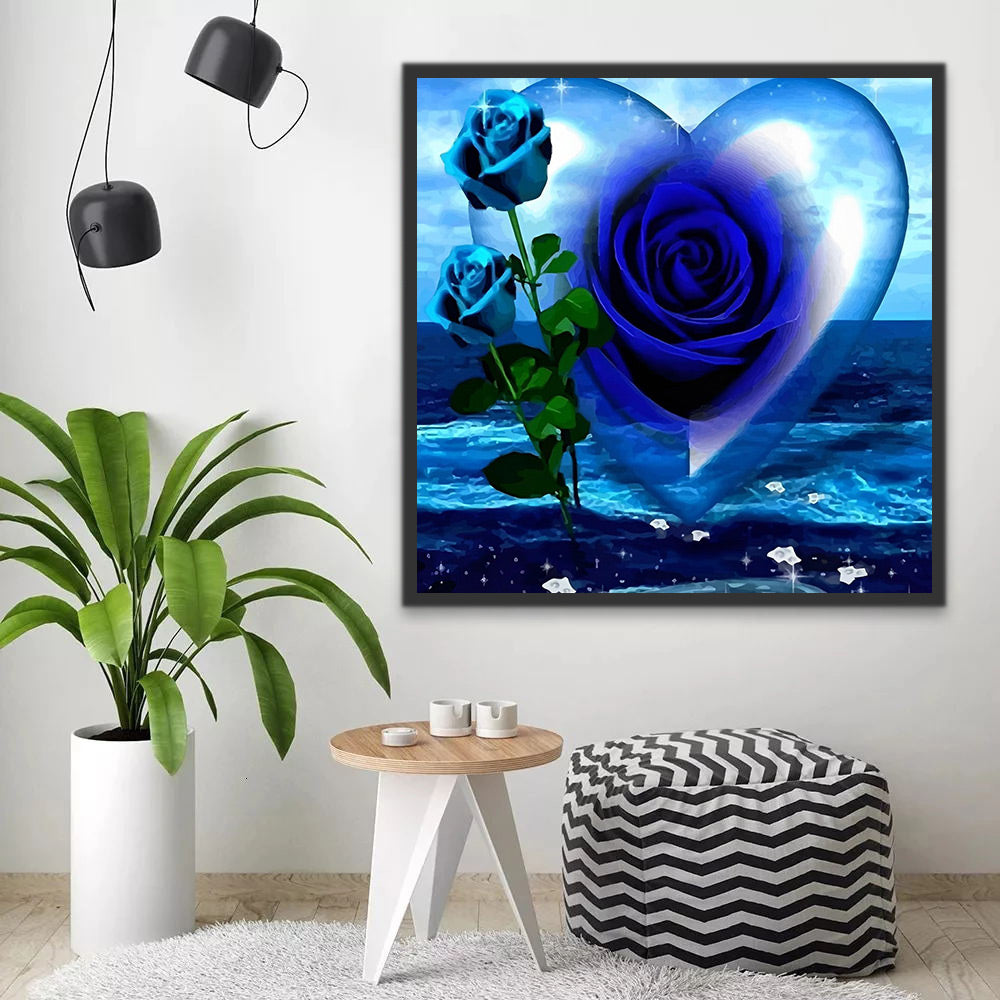 Rosas Azules y Mar Azul y Corazón Pintar por Números